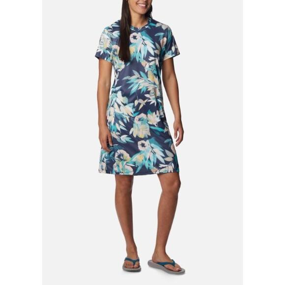 Columbia Fork Stream Floral Dress - Womens Small - Navy/Teal/Peach/Yellow - NWT - Picture 1 of 8